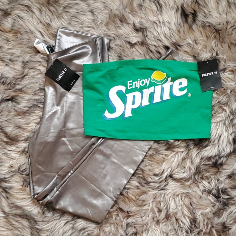 Forever 21 Sprite tube top and silver leggings